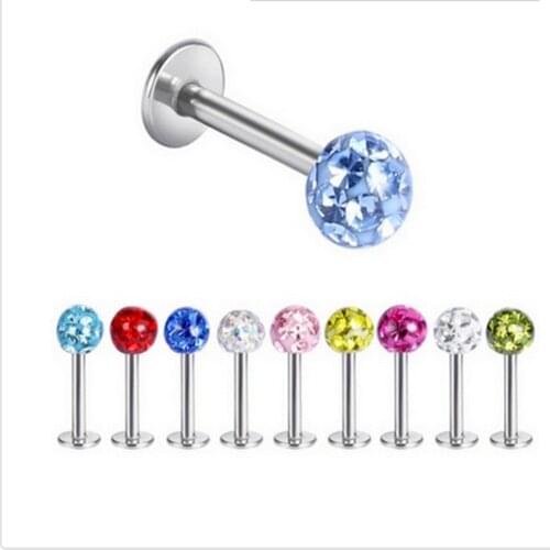 Free shippment 20pcs/lot Crystal Gems Ball Body piercing jewelry Lip/Eyebrow/Ear Helix 1.2x8mmx4mm Smoothly Design