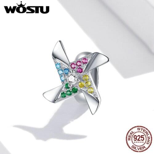 WOSTU Beads 925 Sterling Silver Windmill Colorful Enamel Charms Pendant Fit Making Original Accessories Bracelet Jewelry DXC1766