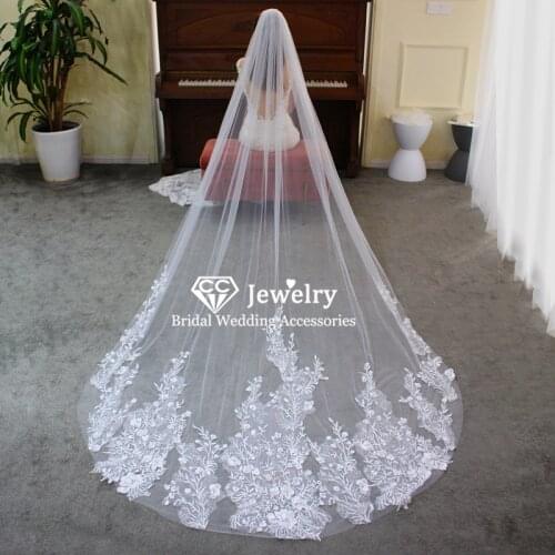 CC Women Veil Wedding Jewelry Engagement Accessory 3 Meters White Ivory Cathedral Veils Appliqued With Comb Luxury Hot Sale V688