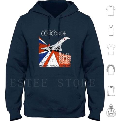 Come Fly The | Of British Engineering Vintage Poster Design Hoodie Long Sleeve Airplane Supersonic British Uk Flag Britain