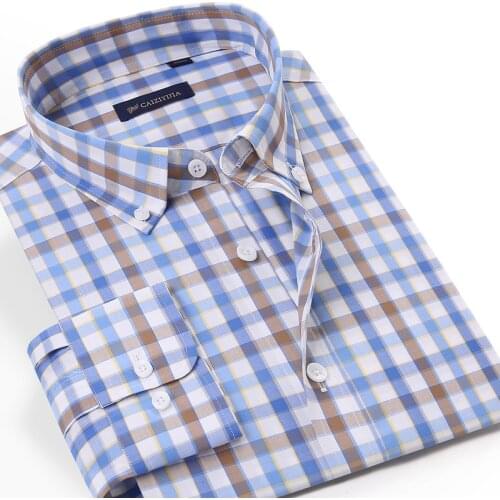 Clorful Plaid Checkered Bamboo Fiber Shirts Pocketless Design Fashion Long Sleeve Casual Button-down Male Business Dress Shirt