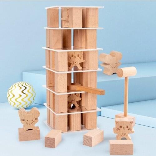 Kids Wooden Cat and Mouse Game Toys Blocks Sensory Stacking Tower Balance Game Gift for Children Girls Boys for Blocks