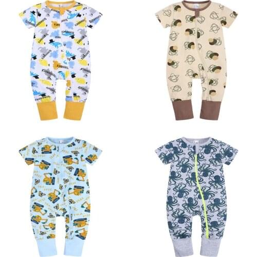 Baby Girl Boy Romper Pajamas Dinosaur Toddler Short Sleeve Cotton Double Zipper Baby Clothes For Newborn Jumpsuit 3-24 Months