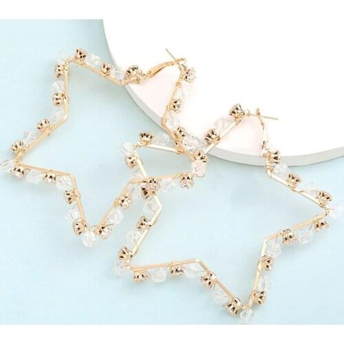 European And American Fashion Hollow Geometric Five-Pointed Star Alloy Inlaid Rhinestone Crystal Earrings Women