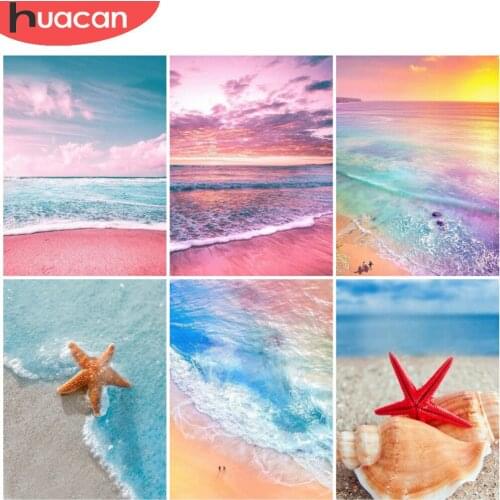 HUACAN Diamond Painting Full Drill Seaside Landscape Diamond Mosaic Sunset Cross Stitch Kits Home Art Wall Decoration