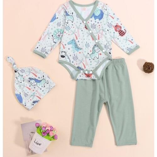 Newborn Baby Clothes Set Fashion Infant Baby Boy Girl Animal Clothes Letter Romper+Pants+Hat 3PCS Outfits Set Clothing