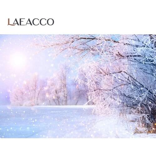 Laeacco Winter Snow Backdrops Snowflake Tree Polka Dot Light Bokeh Shiny Natural View Photo Backgrounds Photocall Photo Studio
