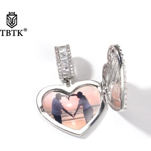 TBTK Large Size Heart Shape Custom Photo Locket Frame Pendant Engraved Name Memory Jewelry for Couple Valentines Day Gift