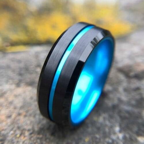 Fashion 8MM Mens Tungsten Carbide Ring Gold Red Blue Groove Beveled Edge Wedding Engagement Anniversary Ring Jewelry For Men