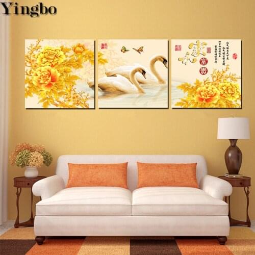 3 pcs/set diy full square round drill diamond painting Swan couple mosaic painting kits diamond embroidery peony flowers