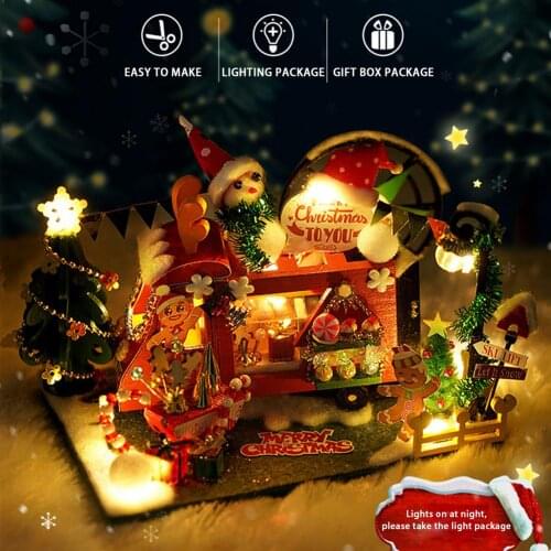 2021 New Christmas DIY Toy House LED Lights Birthday New Year Holiday Party Decoration Christmas Gift 3D Dollhouse Accessories