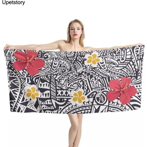 New Polynesian Tribal Hibiscus Beach Towel Micrifiber Quick Dry Absorbent Bath Towel for Adult Kids Face Hair Blanket Yoga