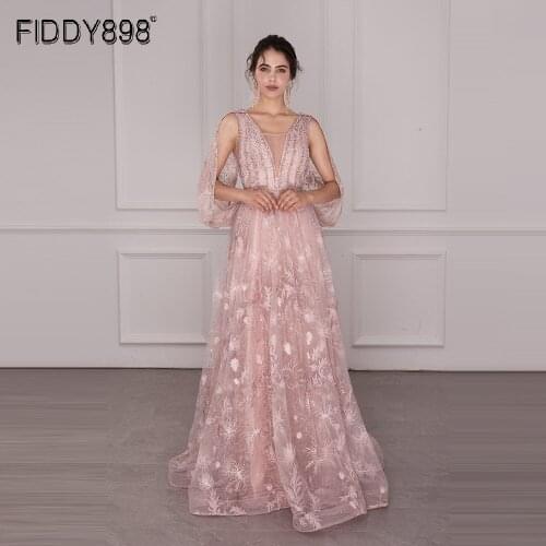 New Party Dresses 2021 For Women A-Line Cap Sleeves Sexy Back With Beadings Pink Evening Gown Plus Size Long Lace Formal Dresses