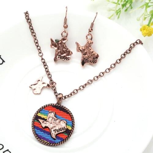 Necklace set western Fabric map pendant Men Women Antique copper Plated map Necklace jewelry Gray African boho wholesale