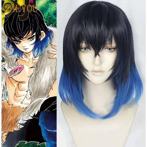 Anime Demon Slayer: Kimetsu No Yaiba Cosplay Hashibira Inosuke Wigs Heat Resistant Synthetic Hair Cosplay Wigs + Wig Cap