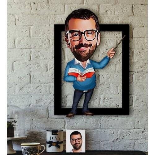 Personalized Mr Teacher Caricature OF 3D Wood Tablo-4 Reliable Quality Funny Fun Cost Effective Special Design decoration