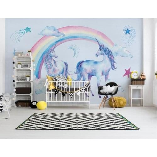Custom mural 3d photo wallpaper Cute beautiful rainbow unicorn Pegasus decor living room 3d wall murals wallpaper for walls 3 d