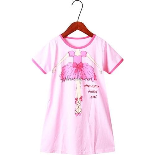 Pink Princess Nightdress for Girls Summer Short Sleeve Children Sleepwear Pajama Dress O-neck Casual Cartoon Kids Nightgown