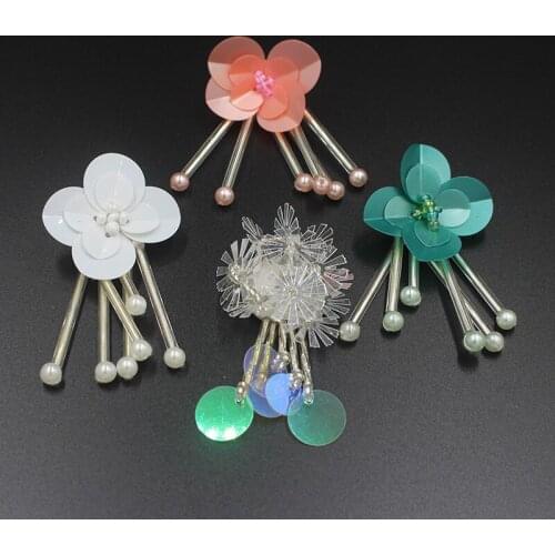 Glass tube bead flower patches sequins flower cloth beads jewelry making beaded patches white green pink clothing accessories