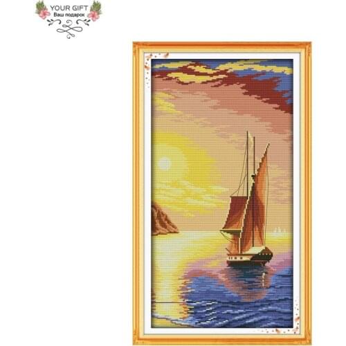Your Gift F446 Free Shipping 14CT 11CT Counted and Stamped Home Decor Twilight Sail Needlepoints Embroidery Cross Stitch Kits