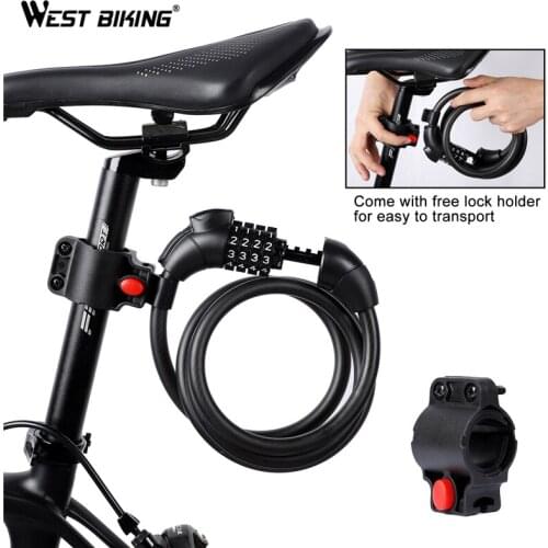 WEST BIKING Anti Theft Bike Lock 1.5m Cycling Password Lock Bike Accessories 5 Digit Security Steel Cable MTB Road Bicycle Lock