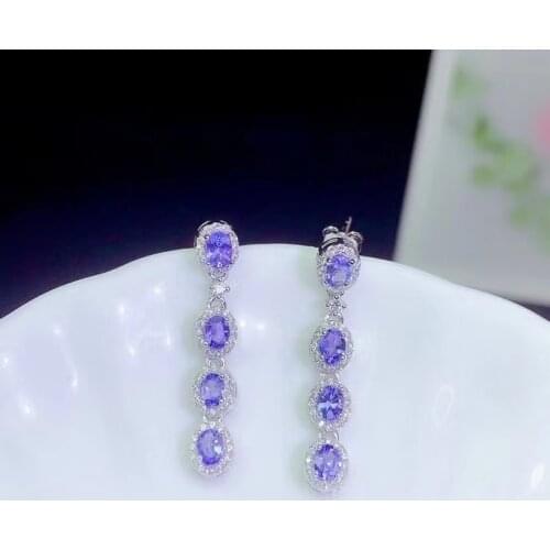 CoLife Jewelry Genuine Tanzanite Drop Earrings for Wedding 8 Pieces 3*4mm Taznanite Silver Eardrop 925 Silver Taznanite Jewelry