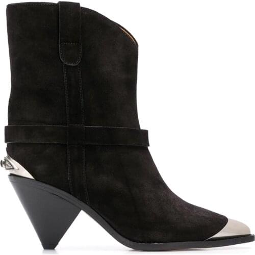 Women Shoes Paris Limza Point-toe Boots Black Suede Fashion Western Boots