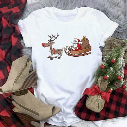 Women Santa Claus 2021 New Arrival Christmas Casual White T-shirt Teen Girl Harajuku Short Sleeve Tee Female Stylish Clothes