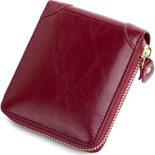 Womens short leather wallet, zipper coin purse, multi-function drivers license card bag, womens wallet