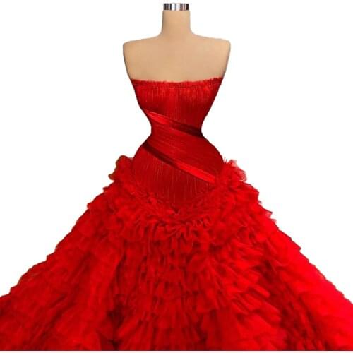 Ruffled Red robes de soirée femme chic vestidos de famosas vestido fiesta mujer elegante Prom Dresses Free Customized