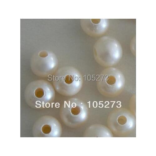 New Arriver 10pcs Large 2.2mm Hole Freshwater Pearl Beads Potato Lvory White Color 8-9mm Hot Sale New Free Shipping