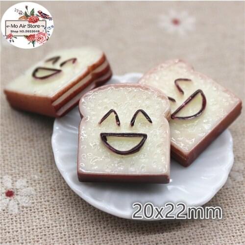 10PCS smiling face bread food toast Resin Flat back Cabochon Miniature food Art Supply Decoration Charm