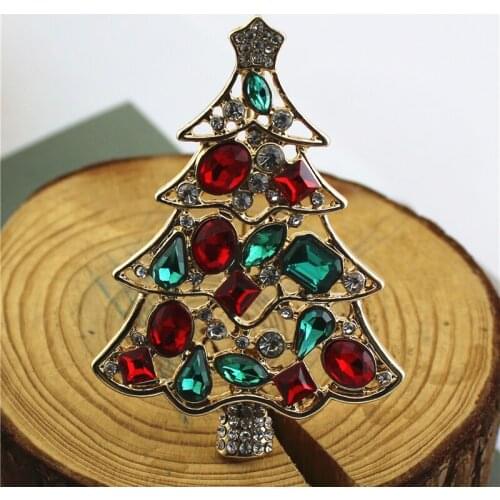 2021 Christmas Gift New Christmas Tree Brooch Inlaid Geometric Glass Pin Clothes Accessories
