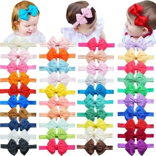 40 Pieces Baby Girls Headbands 3.5" Grosgrain Ribbon Hair Bows Elastic Hairband Handmade Hair Accessories for Infant toddler