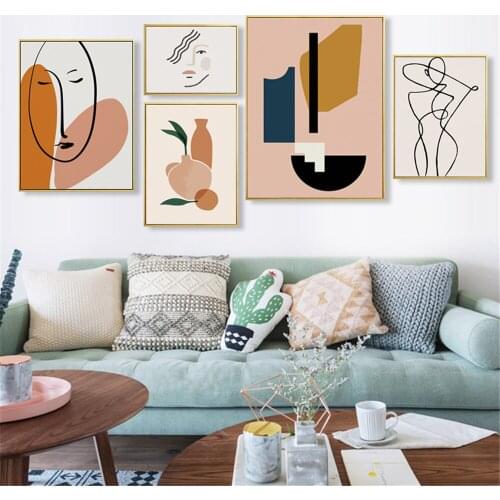 Abstract Face Line Girl Body Drawing Wall Art Poster Geometry Art Painting Nordic Canvas Painting Modern Pictures Home Decor