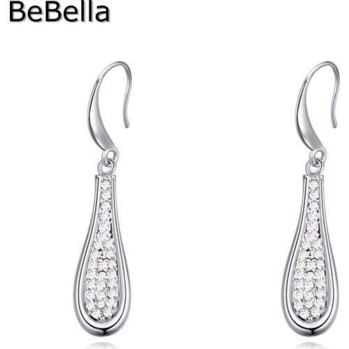 BeBella long drop pendant pierced earrings with Original Czech crystals for women girl fashion jewelry wedding guest gift