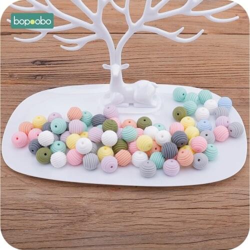 Bopoobo 15mm 50pc BPA Free Silicone Tiny Rod Spiral Beads Silicone Pearl For Baby Silicone Threaded Rodent Beads Baby Teether