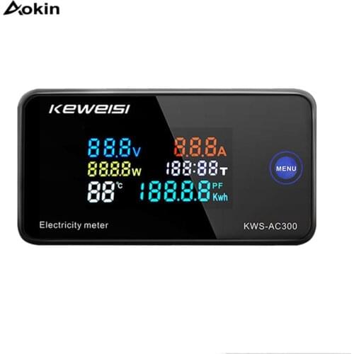 KWS-AC300 Digital Ampermeter Power Energy Voltmeter Ammeter AC 6in1 220V 110V 50V~300V 100A Volt Watt Kwh Ttemperature Ammeter