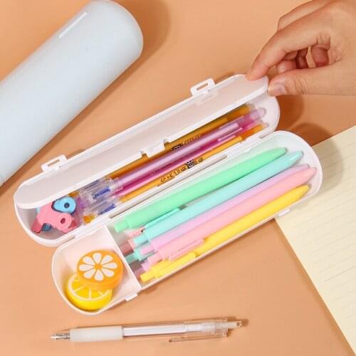 2-Layer Pencil Case with Writing Board Simple Hard Large Capacity Makeup Brush Pen Storage Box Organizer for Students JR Deals
