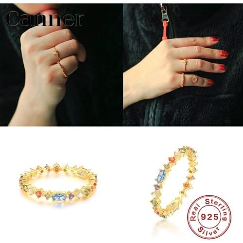 Canner 100% 925 Sterling Silver Finger Rings For Women Rainbow Colorful Zircon Rings Charm Rings Wedding Jewelry Bague anillo W5