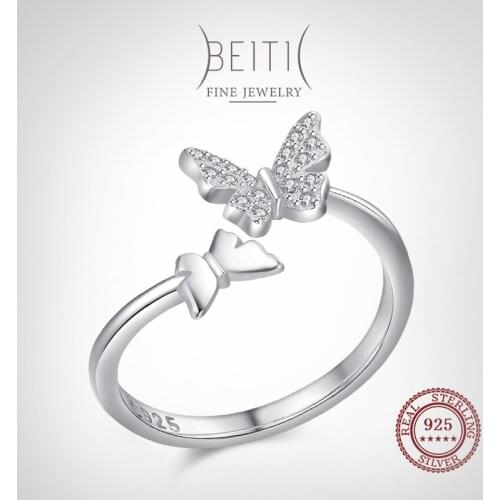 Beitil Elegant Fashion 925 Sterling Silver Open Adjustable CZ Finger Ring For Women Girls Party Accessories Fine Jewelry