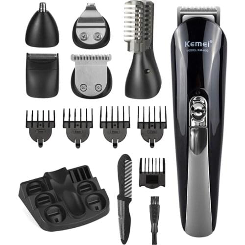 Kemei 6 In 1 Hair Clipper Electric Titanium Hair Trimmer Rechargeable Multifunctional Men Hair Cutting Machine 4 Limit Combs 40D