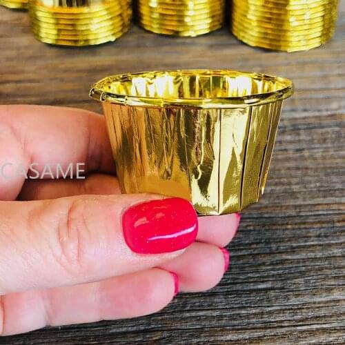 Mini cupcake Foil Cupcake Wrapper Paper Gold Silver Cupcake Liner Baking Cups Tray Case Wedding Caissettes Muffin Cupcake