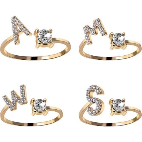 FXM New Design Fashion Pavé CZ Adjustable 26 Initial Letter Ring For Women Simple Elegant Jewelry Friendship Gift Dropshipping