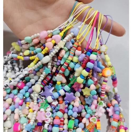 2021 New Mobile-Phone Strap Lanyard Colorful Smile Pearl Soft Pottery Rope Cell Phone Case Hanging Cord for Women Jewelry