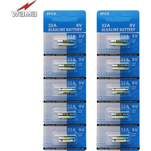10pcs/2pack WAMA 32A 9V Primary Dry Batteries LR32 29A L822 Alkaline Battery for Car Key Remote Control Industrial Packing