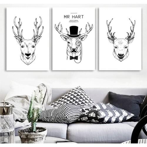 Nordic Minimalist Black and White Elk Animals Posters And Prints Wall Art Canvas Paintings Pictures Living Room Home Decor