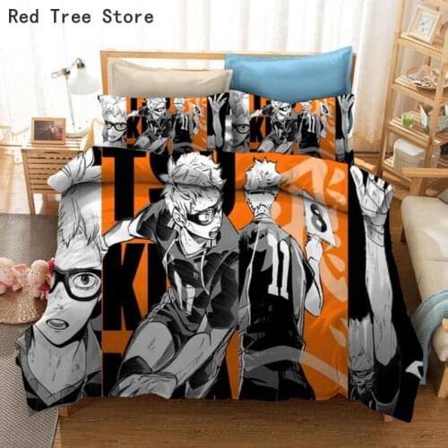 Japan Anime Haikyuu 3D Printed Bedding Set Cartoon Duvet Cover Pillowcase Comforter Bedclothes Kids Teen Boy Bed Linen Twin Full