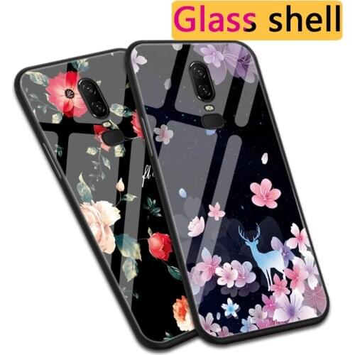 Luxury Rose Snowflake Tempered Glass Case For Oneplus 5T 5 T Pink Plum Rose Peony Case For Oneplus 6 / one plus 6