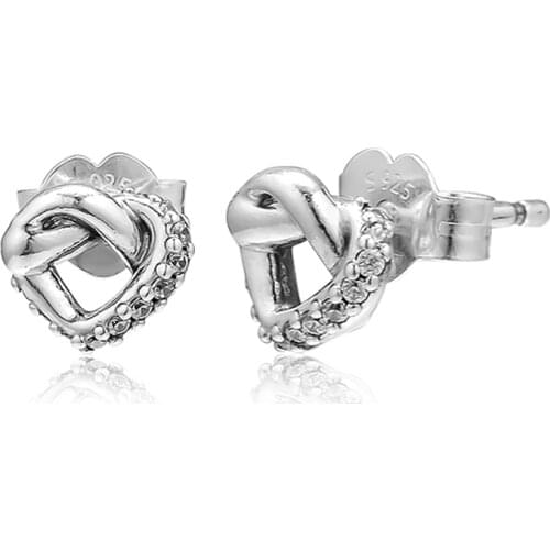 CKK Earring Knotted Heart Stud Earrings Sterling Silver Jewelry 100% 925 Silver Women Brincos Oorbellen Pendientes